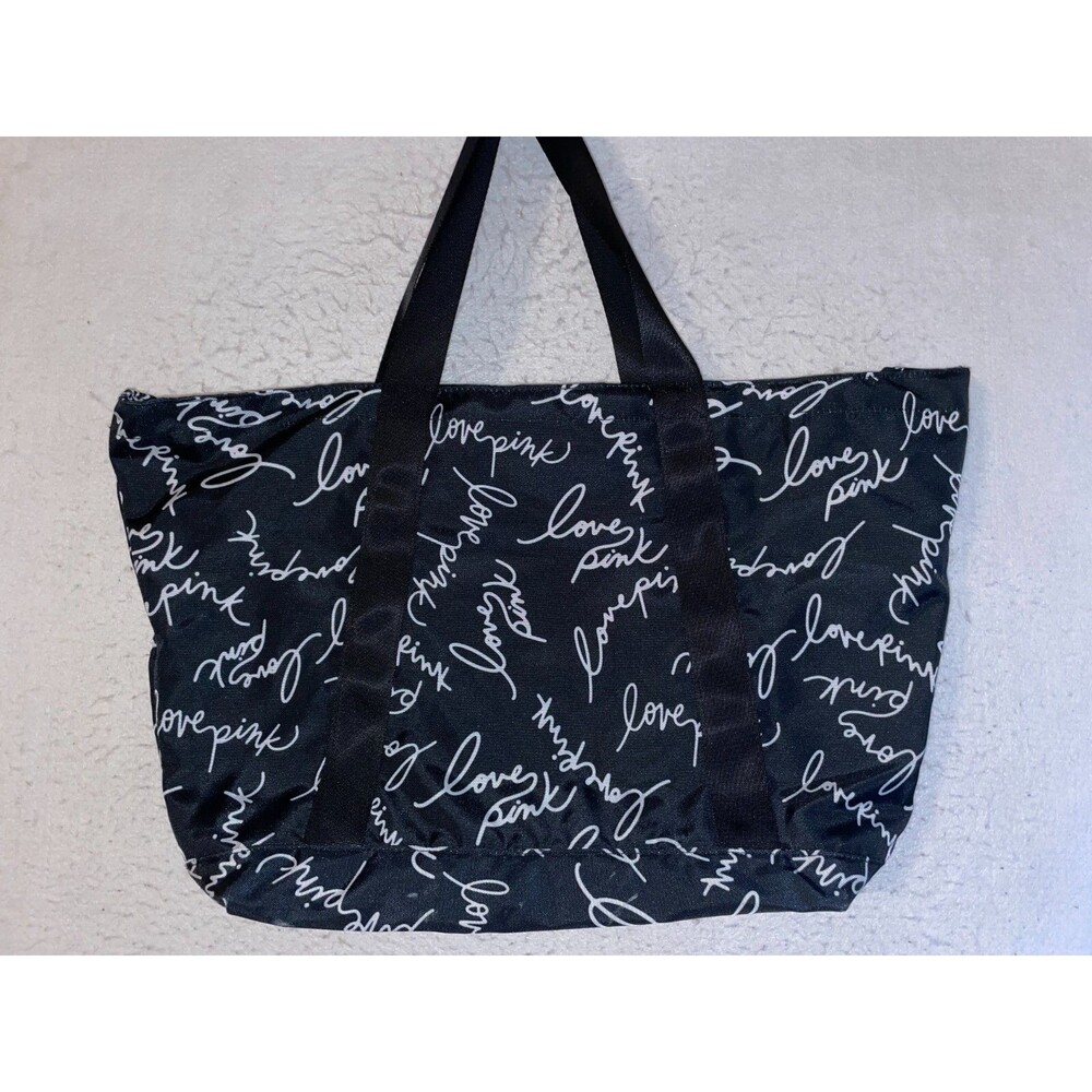 Victoria’s Secret PINK LOVE Black Script Logo Canvas Weekender Large Tote Bag